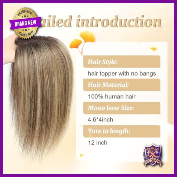 12 Inch Real Human Hair Topper Mono Base 4.6x4 Inch for Thinning Hair